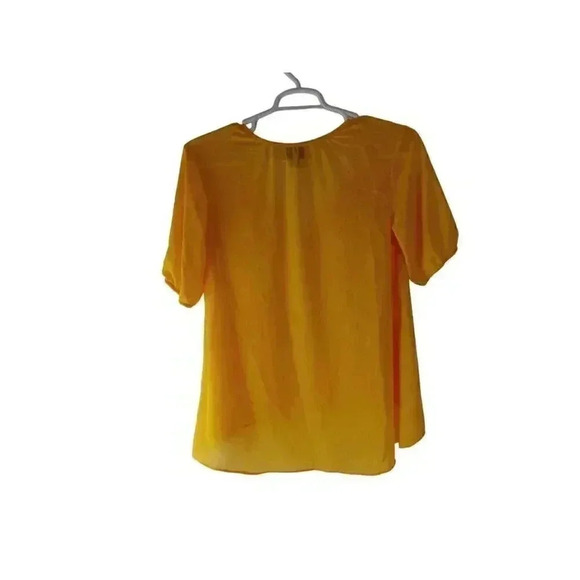 Nicole Miller Womens Top Yellow Short Sleeve Blouse Drawstring Neckline Size M - Picture 4 of 10